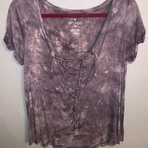 Purple Tie Dye lace up blouse